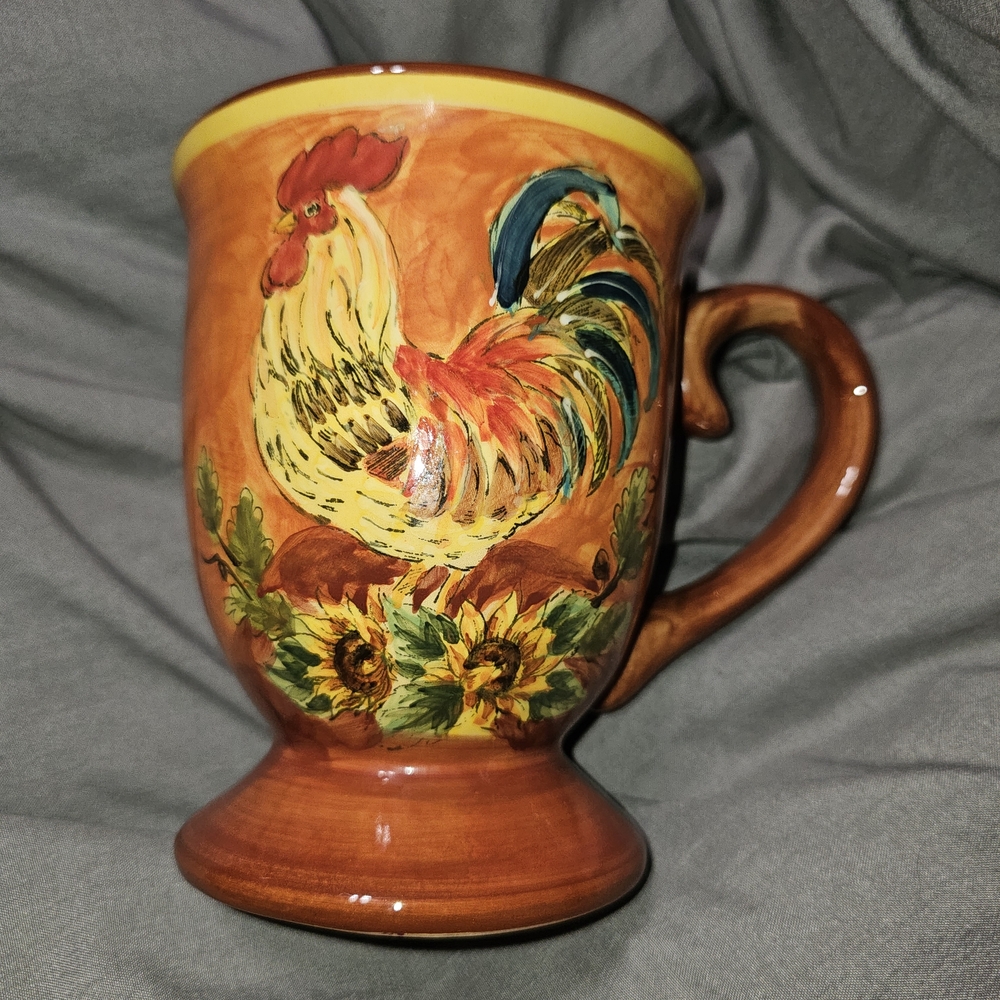 Large Colorful Rooster And Sunflower Ceramic Mug
